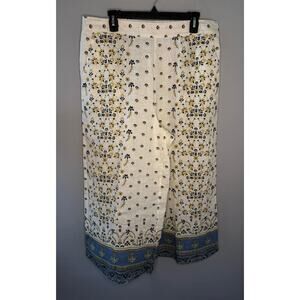 Joie 100% Linen Floral Pull On Wide Leg Cropped Pants White/Blue Women's Size XL